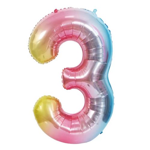 40-Inch Rainbow Gradient Number 3 Crown Balloon Set, 3rd Birthday Balloons, Children's 3rd Birthday Party Decorations. (3)