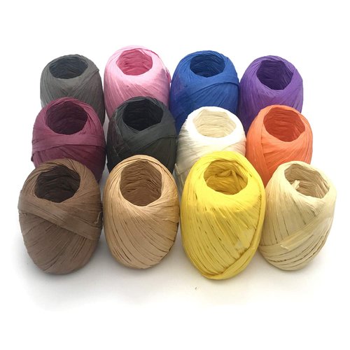 12 Rolls Raffia Ribbon,787 Feet Raffia Twine String for Christmas Valentine's Day Party Gifts Wrapping Florist Bouquets DIY Craft Decoration Weaving,12 Colors