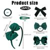 Green Hair Bow with Hair Knotted Scrunchies Headband Set, 15 Pcs Green Velvet Hair Bow, Green Bows for Girls Hair, Dark Green Uniform Hair Accessories, Green Hair Ties for Little Girls