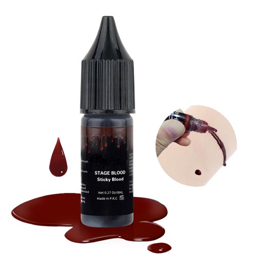 Go Ho Dripping Fake Blood Washable(0.27 oz),Edible Fake Blood Realistic Effect Sticky Vampire Blood Makeup for Eyes Drips Teeths Mouth Nose Bleeds,Halloween Cosplay SFX Zombie Vampire Makeup,Dark