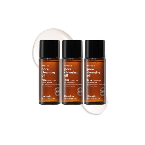 Hanskin BHA Pore Cleansing Oil, Sample Trial Size, Travel Size Mini Makeup Remover Set, Gentle Blackhead Cleanser for Combination and Oily Skin [30 ml/Pack of 3]