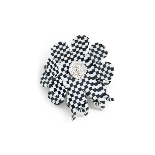 Lele Sadoughi Women's Sunflower Claw Clip, Harlequin Check 999, White, Black, Print, 1 Count