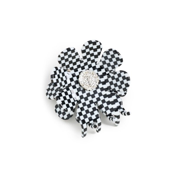 Lele Sadoughi Women's Sunflower Claw Clip, Harlequin Check 999, White, Black, Print, 1 Count