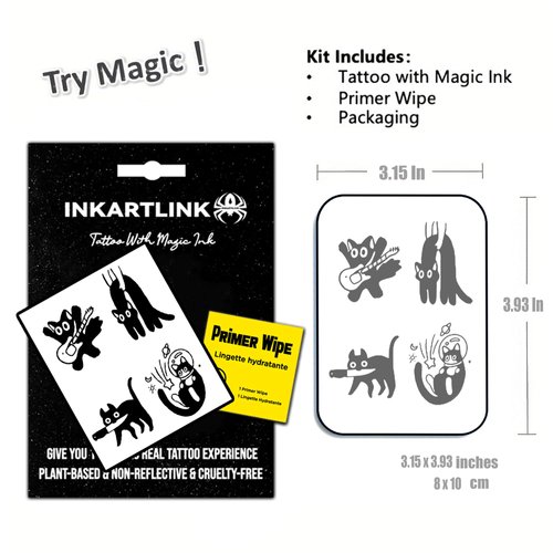 INKARTLINK Semi Permanent Tattoos, realistic cat tattoos, temporary tattoos, adult art designs, party favors, waterproof, no adhesive, no reflective, lasts 1-2 weeks (Four Black Cats 2)
