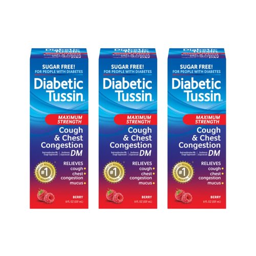 Diabetic Tussin DM Cough Suppressant/Expectorant Maximum Strength 8 oz (Pack of 3)