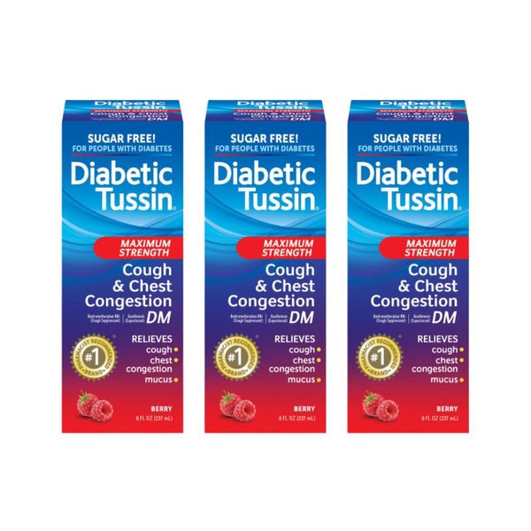 Diabetic Tussin DM Cough Suppressant/Expectorant Maximum Strength 8 oz (Pack of 3)