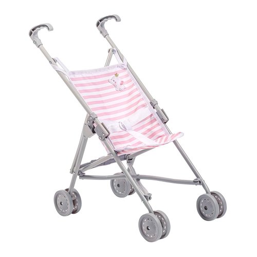 JC Toys Boutique | Folding Umbrella Doll Stroller for Children 2 Years Plus, Pink Stripes and Soft Embroidery | Sturdy Metal Frame | Pretend Play with Dolls up to 18” Long | Seat Belt