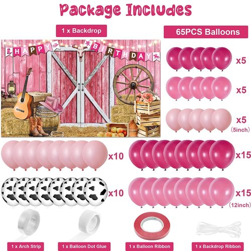 Jumpama Cowgirl Birthday Party Decorations Western Birthday Party Supplies, 65Pcs Cowgirl Balloons and 1Pcs Western Birthday Backdrop for Cowgirl Rodeo Birthday Party Country Western Baby Shower
