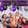 Purple 18th Birthday Decorations, Black Purple Silver Happy 18th Birthday Yard Banner and 24pcs 18th Birthday Balloons for Women Girls 18th Birthday Anniversary Party Supplies Indoor Outdoor Decor