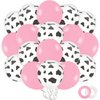 Whaline 50Pcs Cow Balloons with White and Pink Ribbons Pink Cow Print Latex Balloons for Birthday Baby Shower Cow Print Party Cowboy Cowgirl Themed Party Farm Party Decorations Supplies, 12 Inch