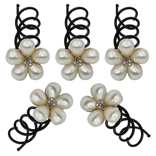 5PCS Imitation Pearl Spiral Twist Screw Hair Pins Rhinestone Flower Hair Clips Spiral Bobby Pins Hair Bun Styling Tool Hair Accessories for Women Lady (A#)