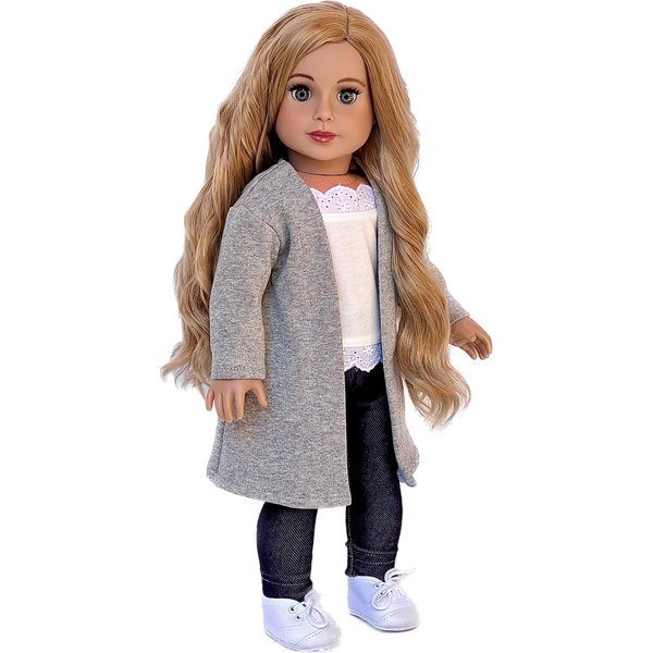 Comfy Chic - 4 Piece Outfit for 18 Inch Doll - White Tank Top, Leggings, Gray Long Sweater and White Sneakers - 18 Inch Doll Cothes ( Doll Not Included)