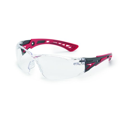 Bolle Safety Bollé Safety 41080, Rush+ Safety Glasses Platinum®, Black & Red Frame, Clear Lenses