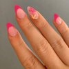 Press on Nails French Tip Fake Nails Starfish False Nails with Designs Pink Full Cover Cute Acrylic Nails Glossy Glue on Nails Summer Handmade Nails Artificial Nails for Women Girls 24Pcs
