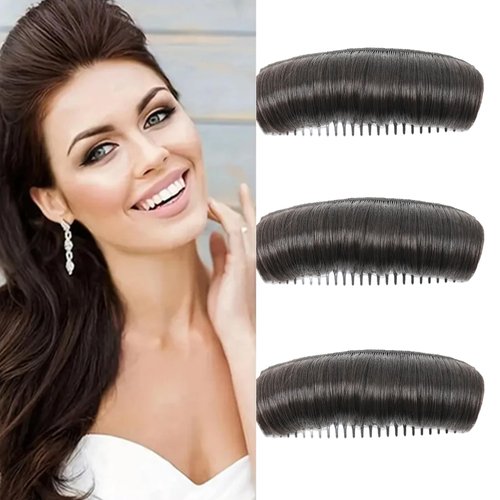3Pcs Hair Bun Invisible False Hair Clip Hair Base Bump Fluffy Hair Pad Styling Insert Tool Volume Fluffy Styling Increased Hair Pad Accessories for Women Girls（ Black brown)