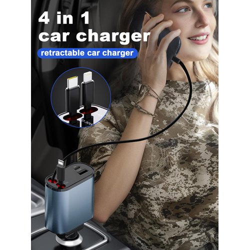 HOBBY COLIN Retractable Car Charger, 4 in 1 Fast Car Phone Charger Retractable Cord 80W, 31.4inch and 2 USB Ports Car Charger, Compatible with iPhone 15 Pro Max/14/12, Pixel, Galaxy,Pixel (Dark Grey)
