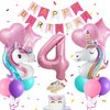 Yancan Unicorn 4th Birthday Decorations for Girls, 4 year old Girl Birthday Party Supplies with Happy Birthday Banner, Unicorn Foil Balloons, Heart and Star Balloons, Cake Topper