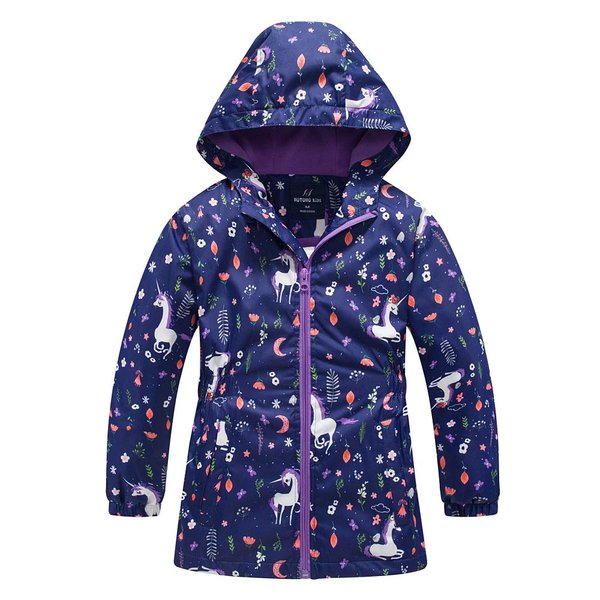 Sowllars Girls Rain Jacket, Windbreaker Kids Raincoat Waterproof Zip Jacket with Fleece Liner (1101, 6)