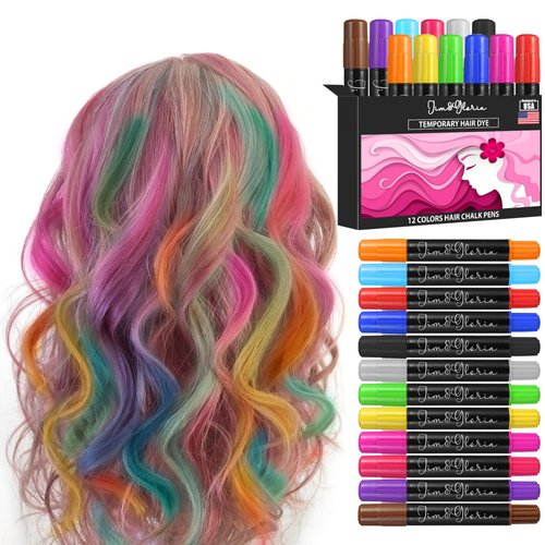 Jim&Gloria Dustless Hair Chalk Gifts for Girls Makeup Kit - Washable Dye Temporary Hair Color Christmas for Kids Age 4 5 6 7 8 9 10 11 12 Year Old Girl Birthday Gift Toy - Teen Girl Gifts Trendy Stuff