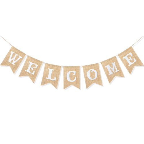Uniwish Welcome Banner Sign Garland Wedding Baby Shower Classroom Party Decorations Vintage Rustic Burlap Hanging Bunting Home Décor