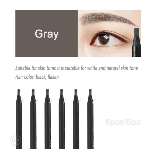 6pcs/pack Brow Pencil Set Pull Cord Peel-off Eyebrow Pencils Waterproof Long Lasting Microblading Eyebrow Pen for Marking, Filling, Outlining (Gray)
