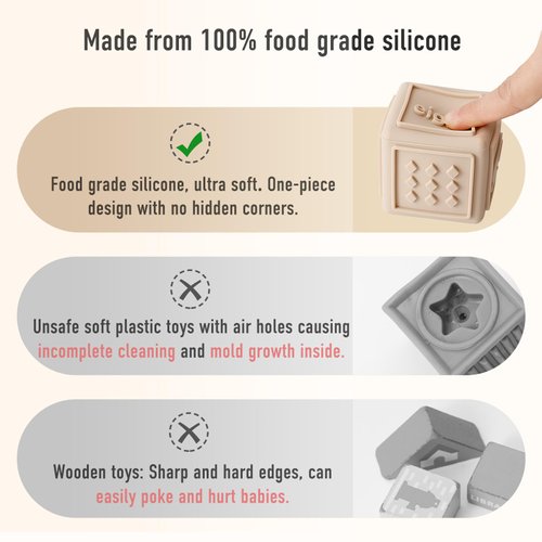 YIVEKO Baby Blocks Toys Stacking for Babies Silicone Soft Building Blocks Teethers Toys Montessori Toys for Babies Education Toys for Toddler Baby 8 PCS-Vintage