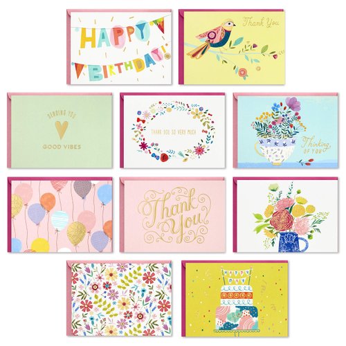 Hallmark Pack of 30 Assorted Boxed Greeting Cards, Good Vibes—Birthday, Thinking of You, Thank You , Blank Cards