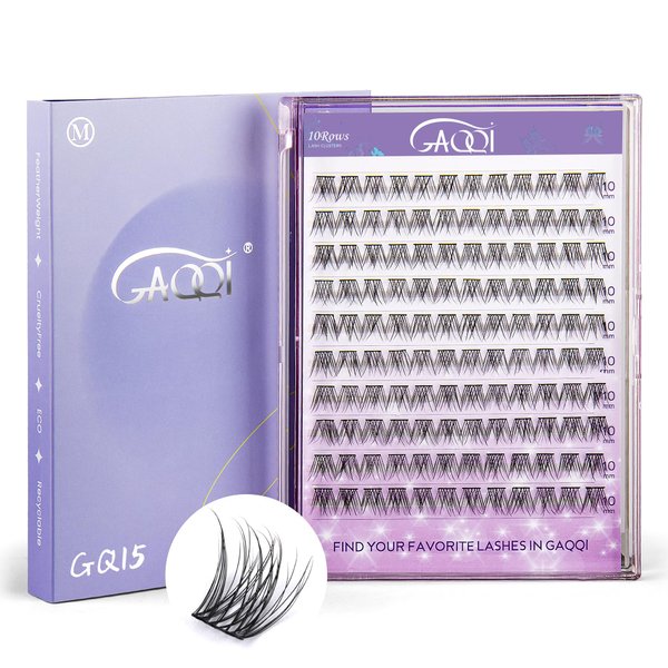 GAQQI Lash Clusters, Eyelash Clusters 120PCS D Curl Individual Lashes, Wispy Cluster Eyelash Extension 10mm Only, Natural Looking Cluster Lashes （GQ15, D Curl, 10mm)