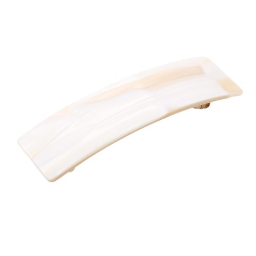 French Amie Fine 1 Inch Wide Rectangular Celluloid Handmade Ivory White Automatic Hair Clip Barre...