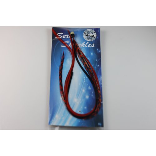 Feather Hair Extension – Red, Green, Black & Grizzly Remix, Five Genuine Rooster Feathers Bonded at the Tip, Ranging from 6 to 10 Inches, Includes 2 Silicone Crimp Beads, One Extension