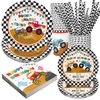 Monster Truck Party Supplies Decorations, Kids Birthday Paper Plates and Napkins Set with Cups and Straws for 24 Guests, 120 Pcs Disposable Party Dessert Dinnerwares