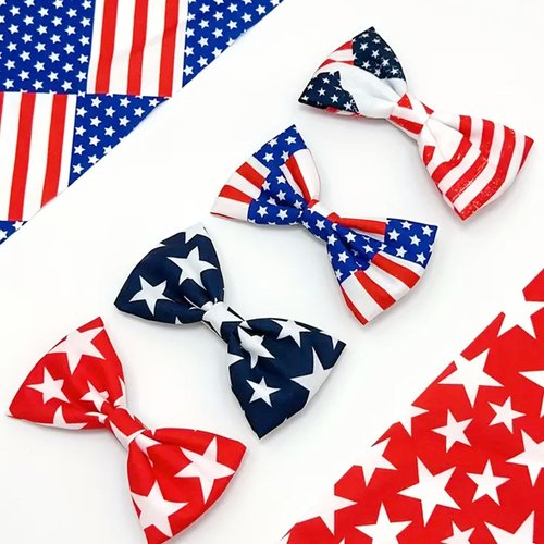 4th Of July Hair Clips Bow for Girls, 3.94'' x 2.17'' Patriotic Fable Bow Handmade American Flag Hair Clips Independence Day Hair Accessories for Little Girls Toddlers Kids