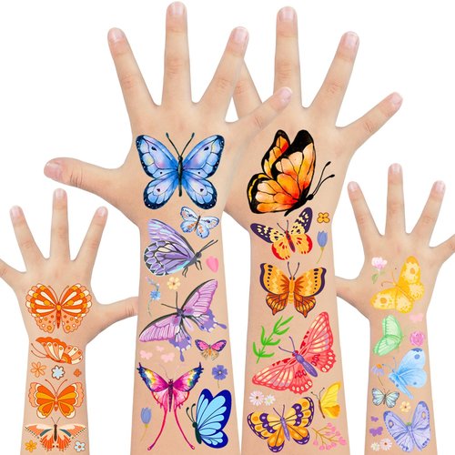 EMOME 100 Styles Butterfly Tattoos Temporary for Kids Girls, Colorful Art Temporary Tattoos for Kids, Kids Tattoos Temporary for Birthday Party Favors Makeup Supplies (10 Sheets)