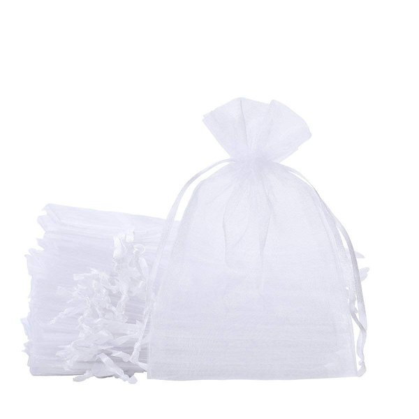 SumDirect White Sheer Organza Bags - 100Pcs 6x9 inches Organza Gift Bags with Drawstring, Organza Jewelry Pouches for Wedding Party Christmas Favor