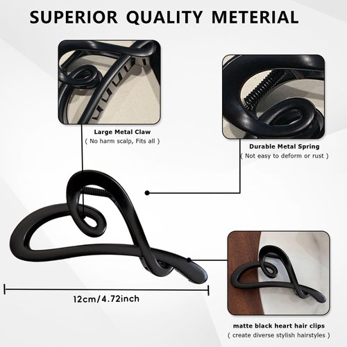 French Heart Hair Claw Clips Non-Slip Hair Clips for Women French Glossy Heart Shaped Plastic Hair Barrettes for Hair Styling Hair Supplies Decorations 3Pcs