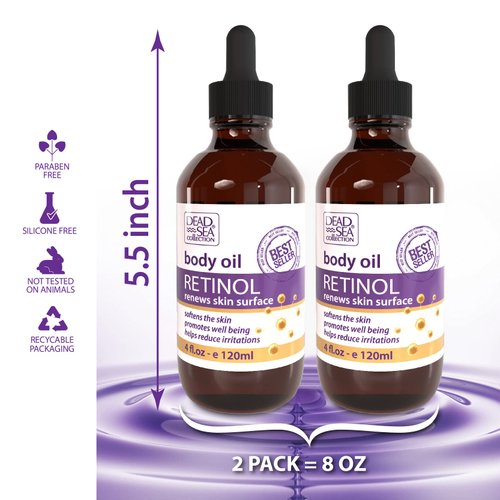 Dead Sea Collection Body Oil for Dry Skin - Retinol & Vitamin E, A Moisturizing Oil - Anti-Aging and Skin Elasticity Support – Pack of 2 (4 Fl.Oz Each)