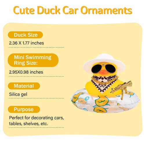 wonuu Car Rubber Duck Decoration, West Cowboy Duck Car Dashboard Decoration Accessories with Mini Swim Ring Cowboy Hat Scarf and Sunglasses, B_White Scarf Straw hat
