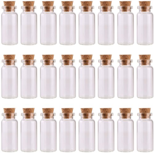 MaxMau 24PCS 10ml Glass Bottles Cork Stoppers DIY Decoration Mini Glass Vials Cork Message Glass Bottle Vial Cork,Small Glass Bottles Jars Corks for Wedding Party Favors