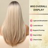 Honygebia Long Blonde Wig with Bangs - Ombre Dark Root Blonde Wigs for White Women, Striaght Wavy Synthetic Heat Resistant Hair, Natural Cute Wigs for Thanksgiving/Christmas/Cosplay/Party