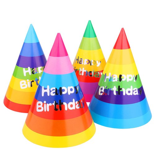 Party Hats for Kids Adults Rainbow Birthday Hat Set Cone Birthday Party Supplies Birthday Party Decorations Happy Birthday Classroom 12 Pack 8 inch