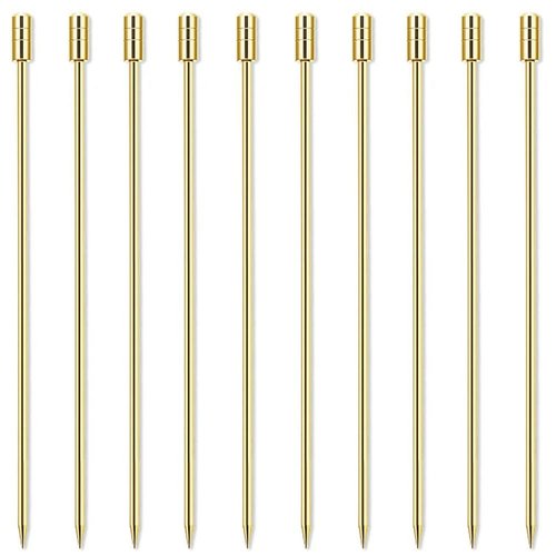 LB-LAIBA Stainless Steel Cocktail Picks Martini Olive Picks for Mojitos Bloody Marys Olives Appetizers Fruits Sandwiches Drink Home Bar Decor 10 pieces (Gold)