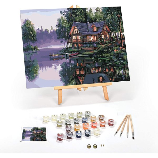 Ledgebay DIY Paint by Numbers Kit for Adults Framed Canvas Beginner to Advanced Paint by Numbers Kit Kits Include Acrylic Paint Set Brushes Tabletop Easel (Cabin Fever 12" x 16" Framed)