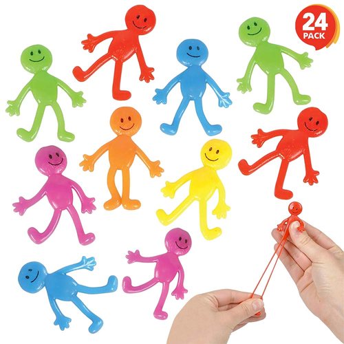 ArtCreativity Stretchy Smile Face Men - Bulk Pack of 24 - Stress Relief Fidgeting Toys for Kids and-Adults, 5 Vibrant Colors, Sensory Toys for Autism and ADHD, Fun Birthday Party Favors for Children