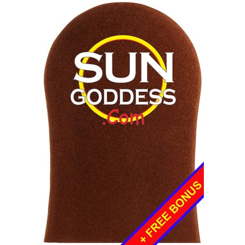 Sun Goddess - Sunless Self Tanning Applicator Mitt + FREE BONUS: (1) Sunless Self Tanner Sample + (1) Pair of Sunless Self Tanning Applicator Gloves - Best Sunless Self Tanning Lotion/Mitt/Gloves