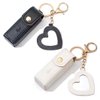 DIYBravo 2 pcs Lipstick Cases Keychain Chapstick Case Holder Lip Balm Sleeves Pouch with Mirror Heart Shaped, Portable Leather Lip Gloss Mini Bags Stocking Stuffers (black+white)