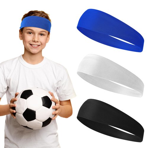 Dimeho 3 Pcs Kids Sports Headbands Boys Girls Athletic Elastic Sweatbands Children Soft Moisture Wicking Hairband Absorbing Sweat Band for Football Basketball Running Tennis