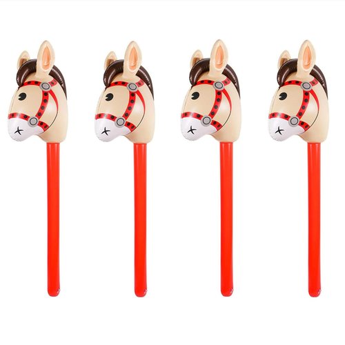 TOSAMZOO 4 Pieces Inflatable Stick Horse Inflatable Stick Horse Balloon Funny Stick Horse Toy for Kids Inflatable Stick Horse Birthday Gift Cowboy Party Supplies (37 Inch Brown)