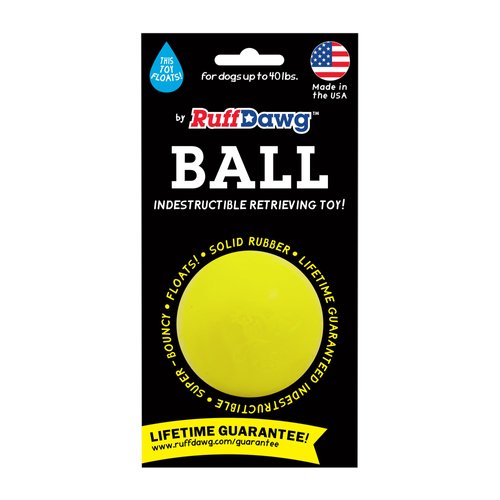 Ruff Dawg Ball - Yellow - Regular Size Tough Dog Toy - Made in The USA Neon Colors for Easy Visibility - Floats for Fun Play