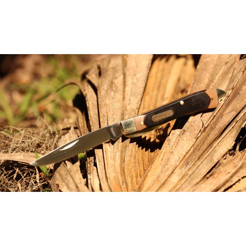 Old Timer 194OT Gunstock Trapper Lockblade Traditional Folding Pocket Knife with 3.1in Clip Point Blade, Nickel Silver Bolsters, and Sawcut Handle for Hunting, Camping, Whittling, EDC, and Outdoors ,Black