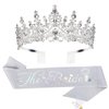 Casoty Silver Bride to Be Sash & Tiara Kit, Bachelorette Party Supplies, Bachelorette Sash, Bride Tiara for Bridal Shower, Bride Sash Set for Bridal Party Shower Wedding